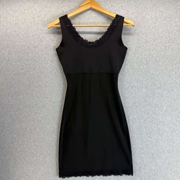 SPANX Black Shapewear Slip Dress‎ Lace Trim Sleeveless Tank Womens Size Medium - Picture 1 of 11